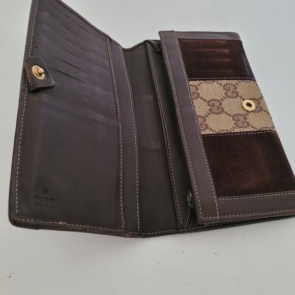 GUCCI Vintage Wallet Bifold Brown Designer Large Retro Clutch Suede - Picture 3 of 13